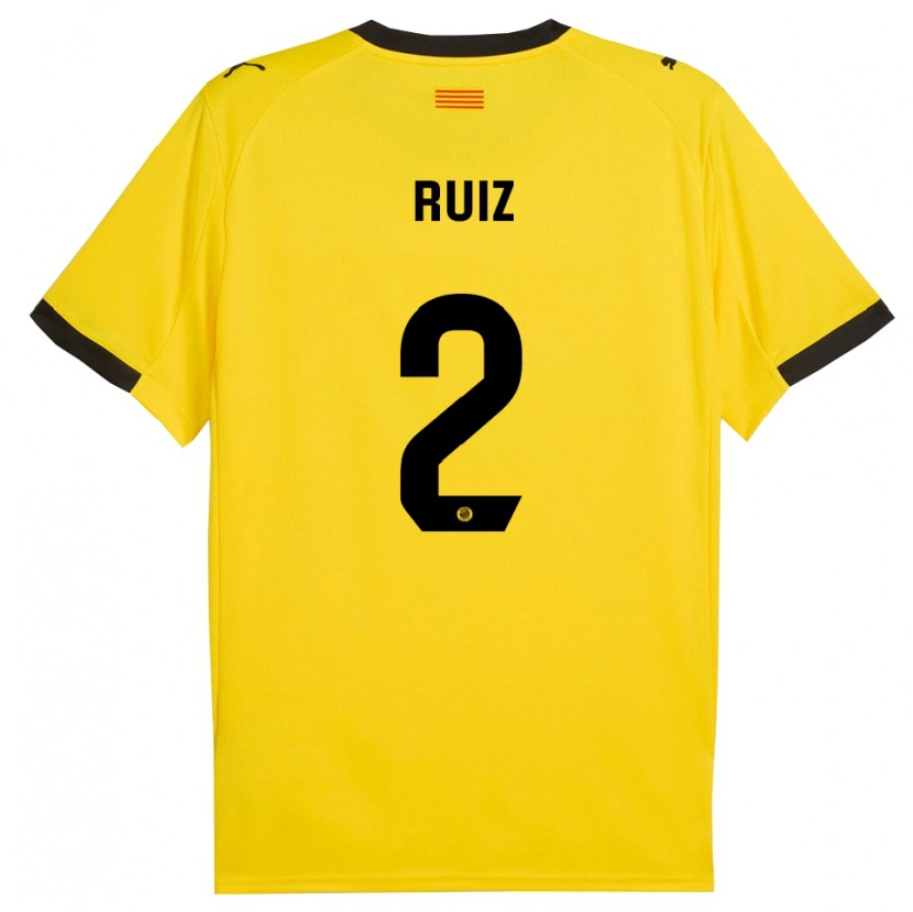 Danxen Criança Camisola Ferran Ruiz #2 Amarelo Preto Alternativa 2025/26 Camisa