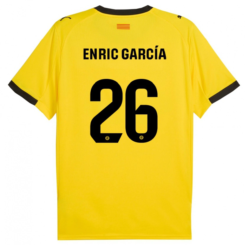 Danxen Criança Camisola Enric García #26 Amarelo Preto Alternativa 2025/26 Camisa