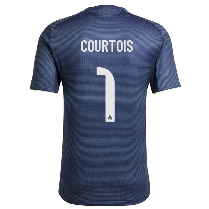 Danxen Criança Camisola Thibaut Courtois #1 Azul Marinho Prata Alternativa 2025/26 Camisa