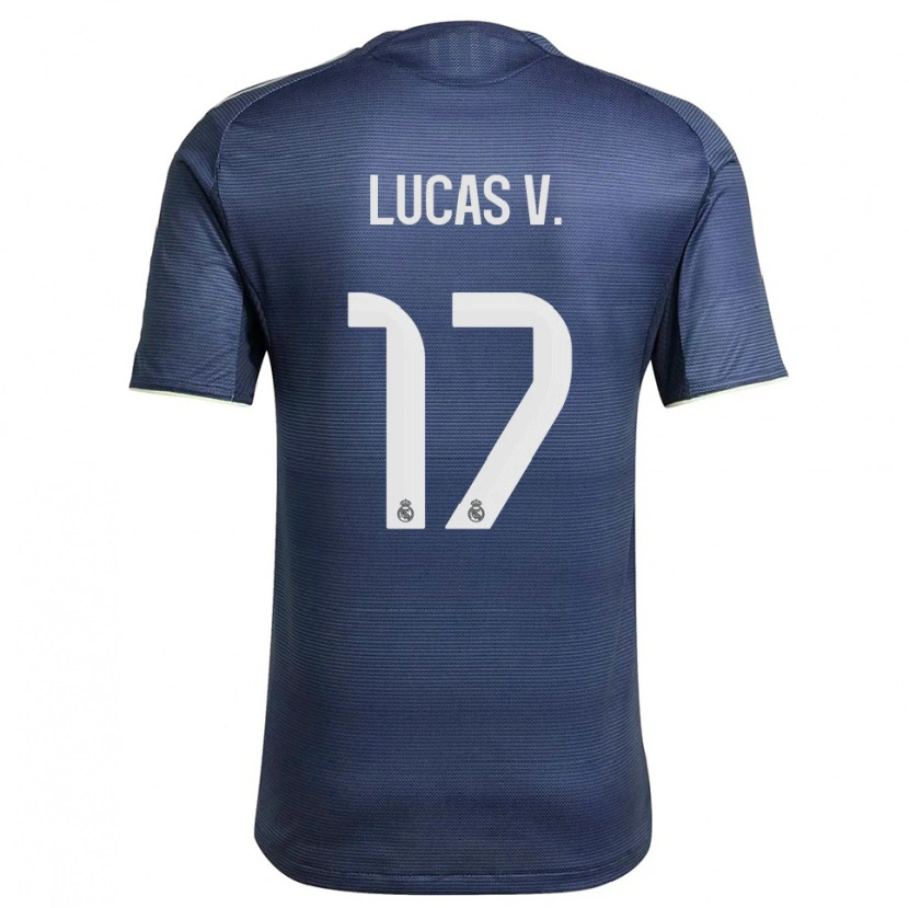 Danxen Criança Camisola Lucas Vazquez #17 Azul Marinho Prata Alternativa 2025/26 Camisa
