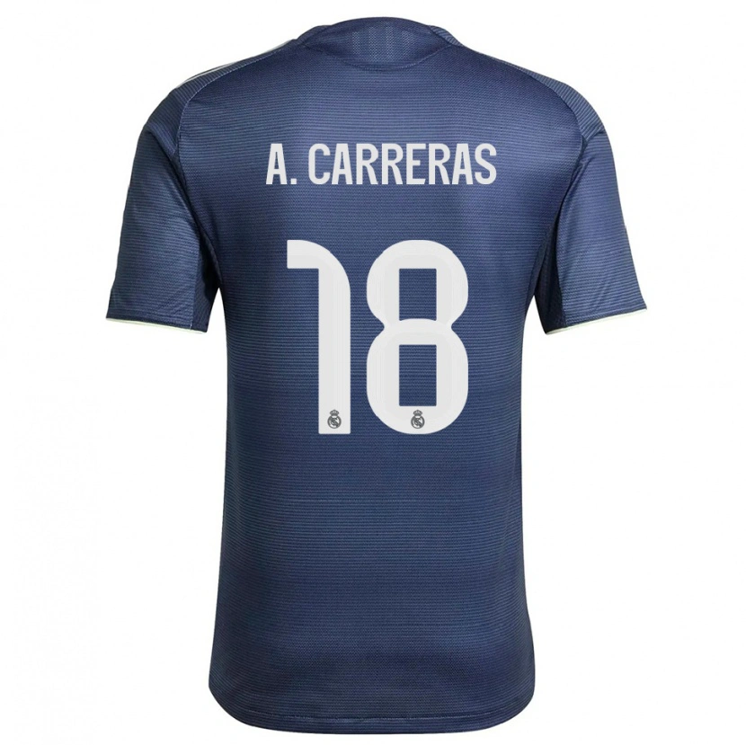 Danxen Criança Camisola Álvaro Carreras #18 Azul Marinho Prata Alternativa 2025/26 Camisa