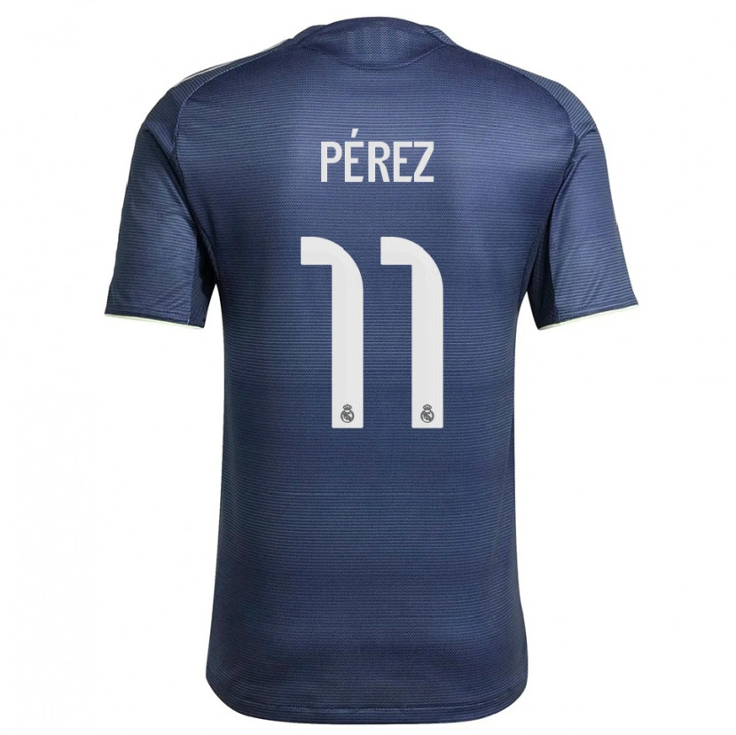 Danxen Criança Camisola Adrián Pérez #11 Azul Marinho Prata Alternativa 2025/26 Camisa