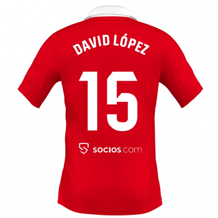 Danxen Criança Camisola David López #15 Vermelho Branco Cinza Alternativa 2025/26 Camisa