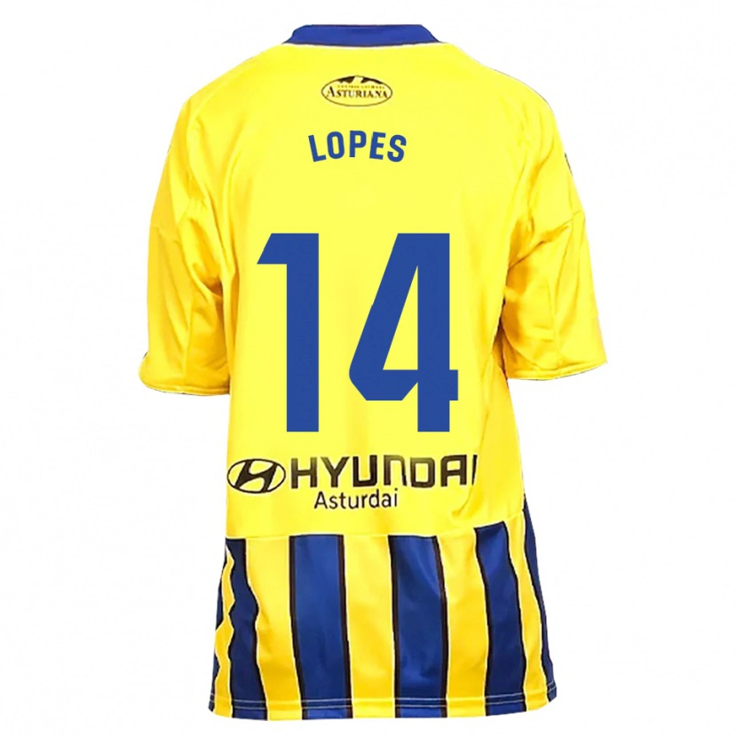 Danxen Criança Camisola Adrián Lopes #14 Amarelo Azul Alternativa 2025/26 Camisa