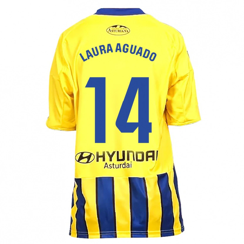 Danxen Criança Camisola Laura Aguado #14 Amarelo Azul Alternativa 2025/26 Camisa
