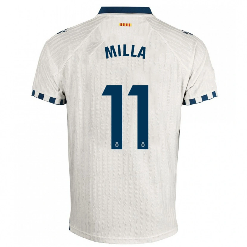 Danxen Criança Camisola Pere Milla #11 Branco Azul Alternativa 2025/26 Camisa