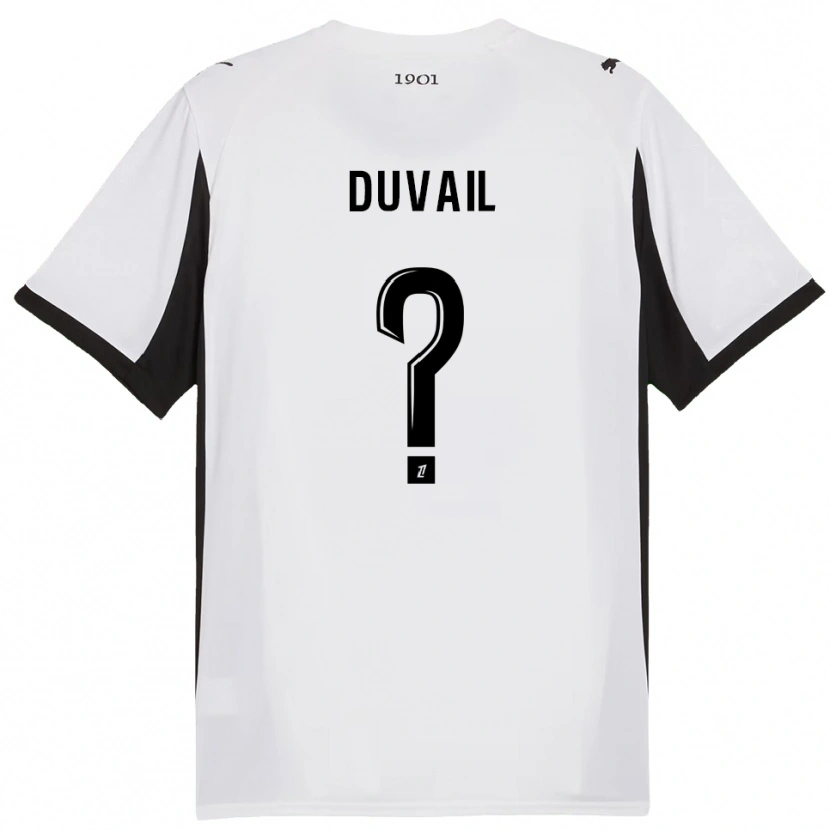 Danxen Criança Camisola Jules Duvail #0 Branco Preto Alternativa 2025/26 Camisa
