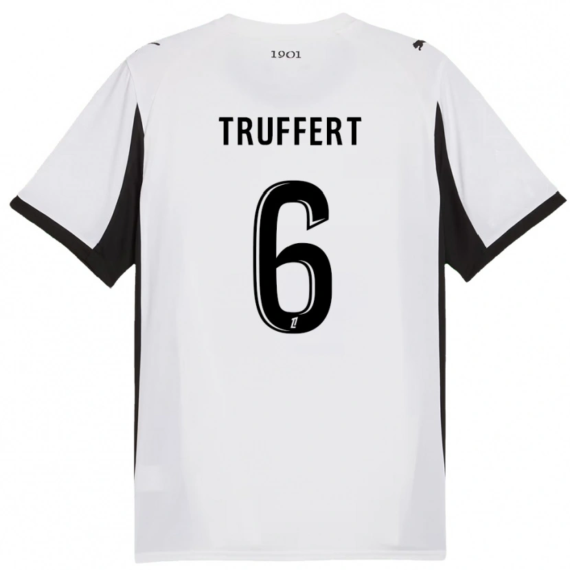 Danxen Criança Camisola Florian Truffert #6 Branco Preto Alternativa 2025/26 Camisa