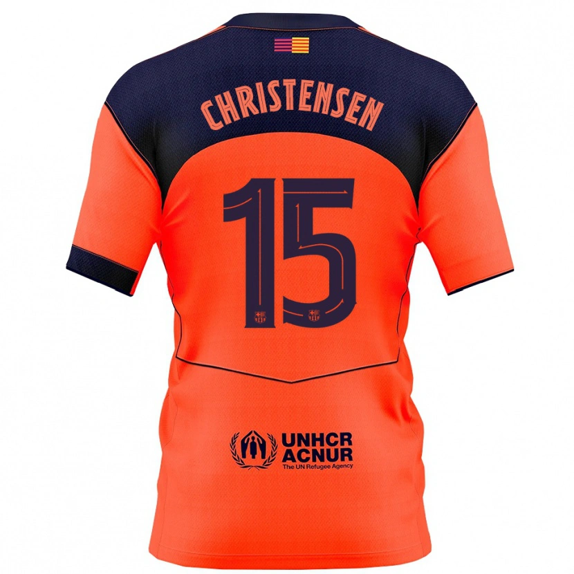 Danxen Criança Camisola Andreas Christensen #15 Laranja Marinho Terceiro 2025/26 Camisa