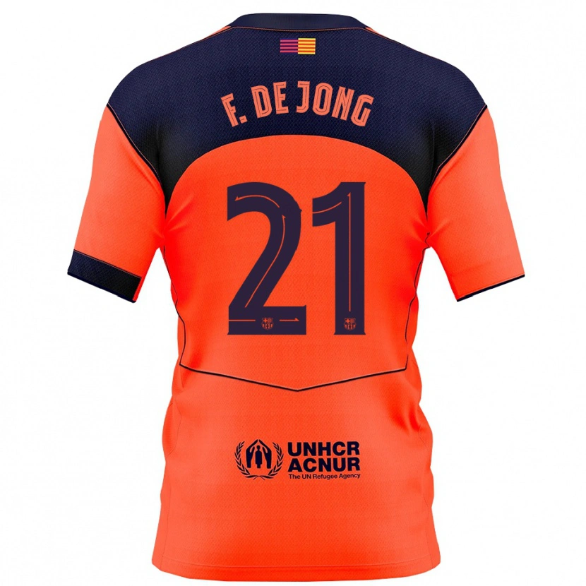 Danxen Criança Camisola Frenkie De Jong #21 Laranja Marinho Terceiro 2025/26 Camisa