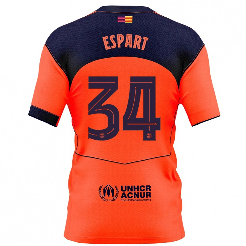 Danxen Criança Camisola Xavi Espart #34 Laranja Marinho Terceiro 2025/26 Camisa