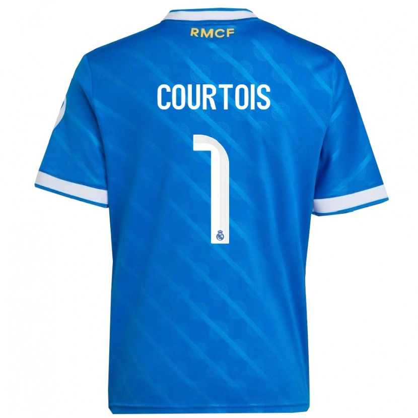 Danxen Criança Camisola Thibaut Courtois #1 Azul Branco Terceiro 2025/26 Camisa