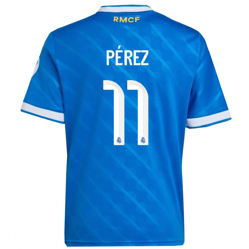 Danxen Criança Camisola Adrián Pérez #11 Azul Branco Terceiro 2025/26 Camisa