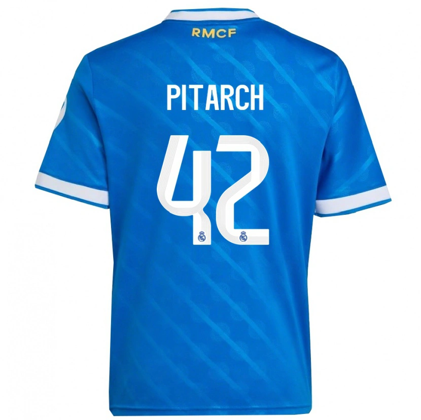 Danxen Criança Camisola Thiago Pitarch #42 Azul Branco Terceiro 2025/26 Camisa