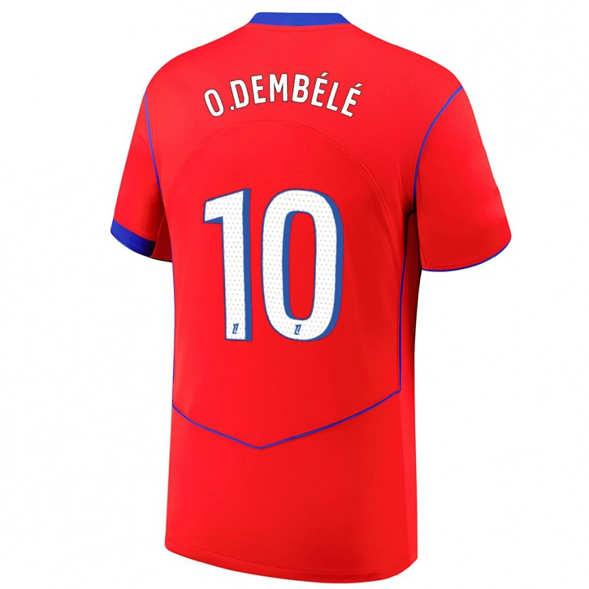 Danxen Criança Camisola Ousmane Dembélé #10 Vermelho Azul Branco Terceiro 2025/26 Camisa