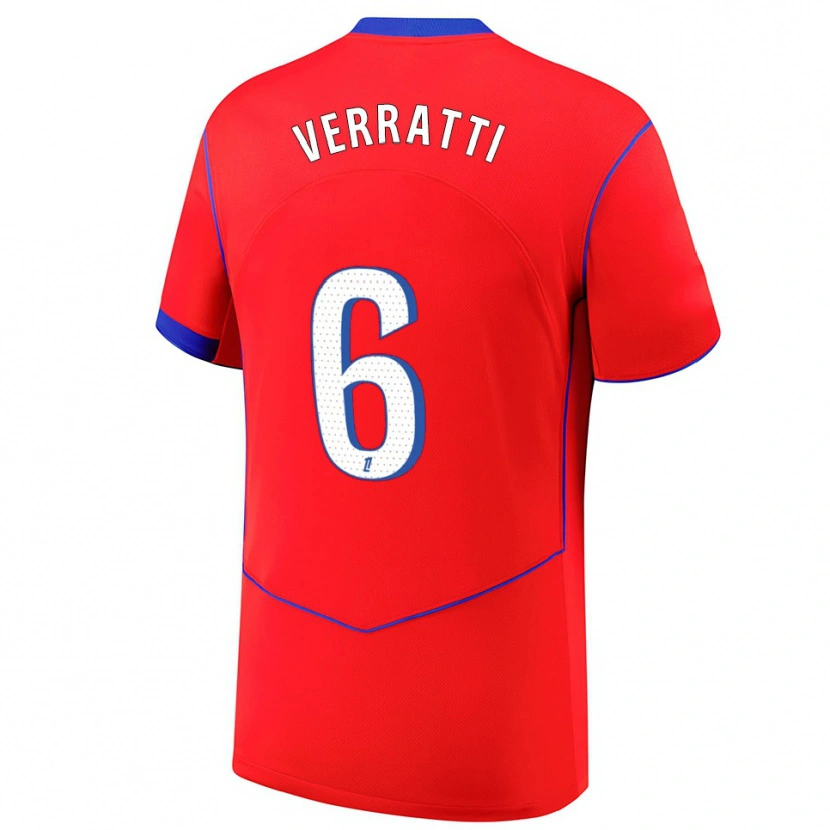 Danxen Criança Camisola Marco Verratti #6 Vermelho Azul Branco Terceiro 2025/26 Camisa