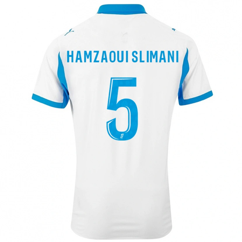 Danxen Homem Camisola Hilan Hamzaoui Slimani #5 Branco Azul Celeste Principal 2025/26 Camisa