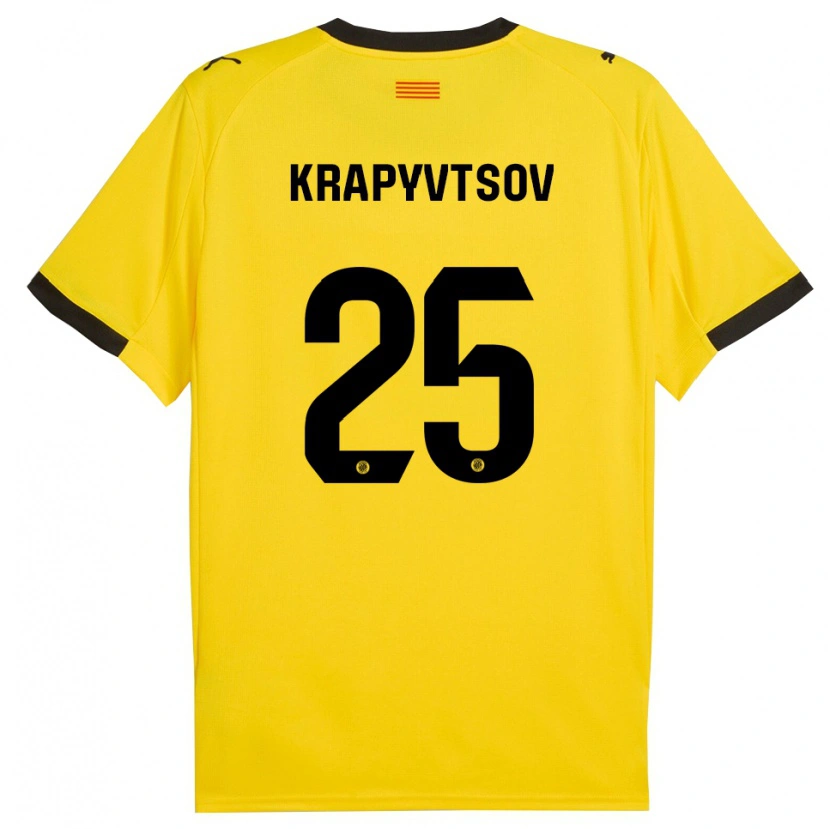 Danxen Homem Camisola Vladyslav Krapyvtsov #25 Amarelo Preto Alternativa 2025/26 Camisa