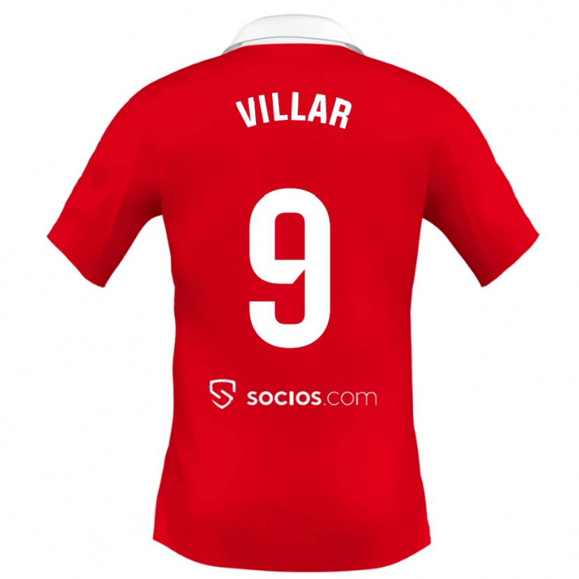 Danxen Homem Camisola Iker Villar #9 Vermelho Branco Cinza Alternativa 2025/26 Camisa