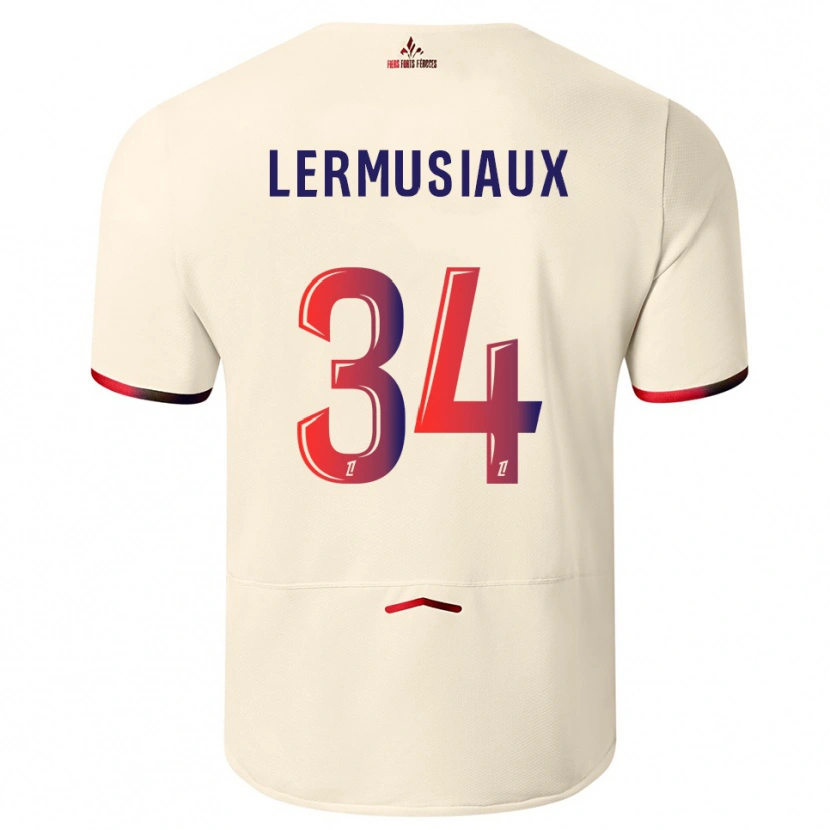 Danxen Homem Camisola Chrystal Lermusiaux #34 Branco Sujo Vermelho Alternativa 2025/26 Camisa