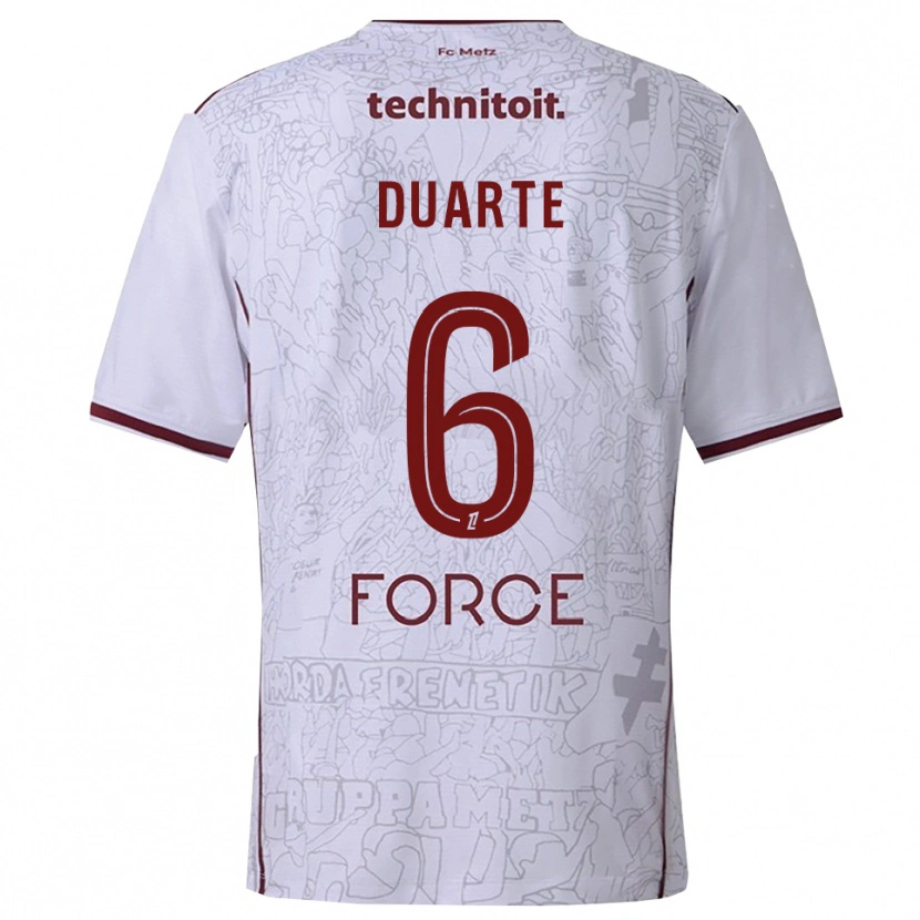 Danxen Homem Camisola Diego Duarte #6 Branco Borgonha Alternativa 2025/26 Camisa