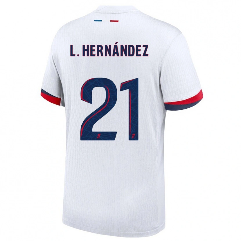 Danxen Homem Camisola Lucas Hernández #21 Branco Vermelho Alternativa 2025/26 Camisa