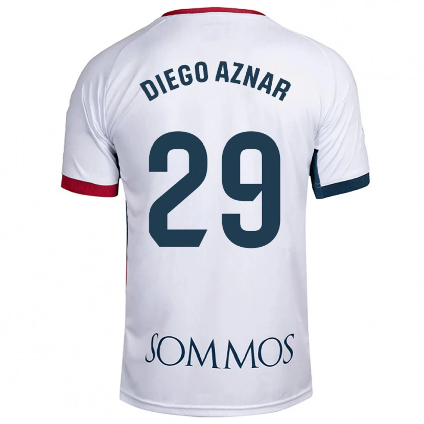 Danxen Homem Camisola Diego Aznar #29 Branco Vermelho Alternativa 2025/26 Camisa