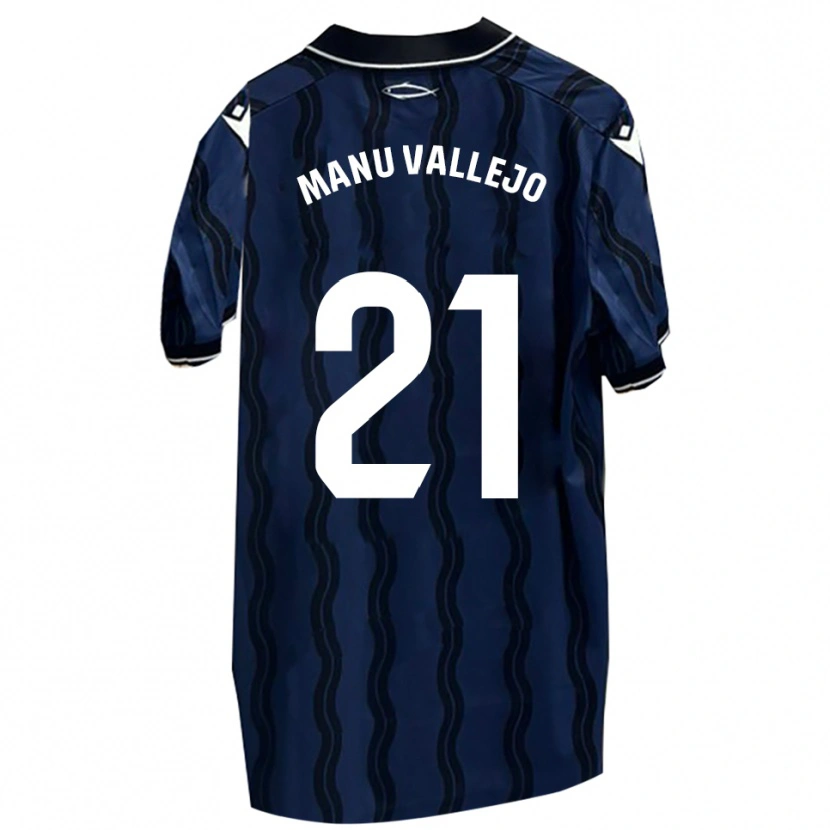 Danxen Homem Camisola Manu Vallejo #21 Azul Escuro Preto Alternativa 2025/26 Camisa