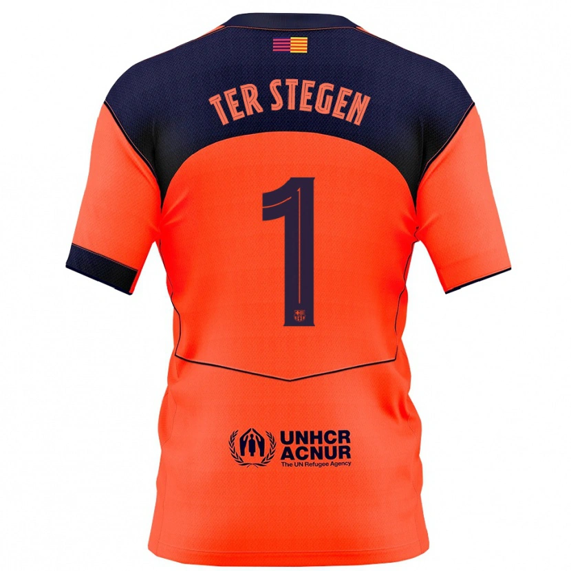 Danxen Homem Camisola Marc-André Ter Stegen #1 Laranja Marinho Terceiro 2025/26 Camisa