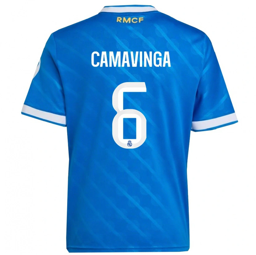 Danxen Homem Camisola Eduardo Camavinga #6 Azul Branco Terceiro 2025/26 Camisa