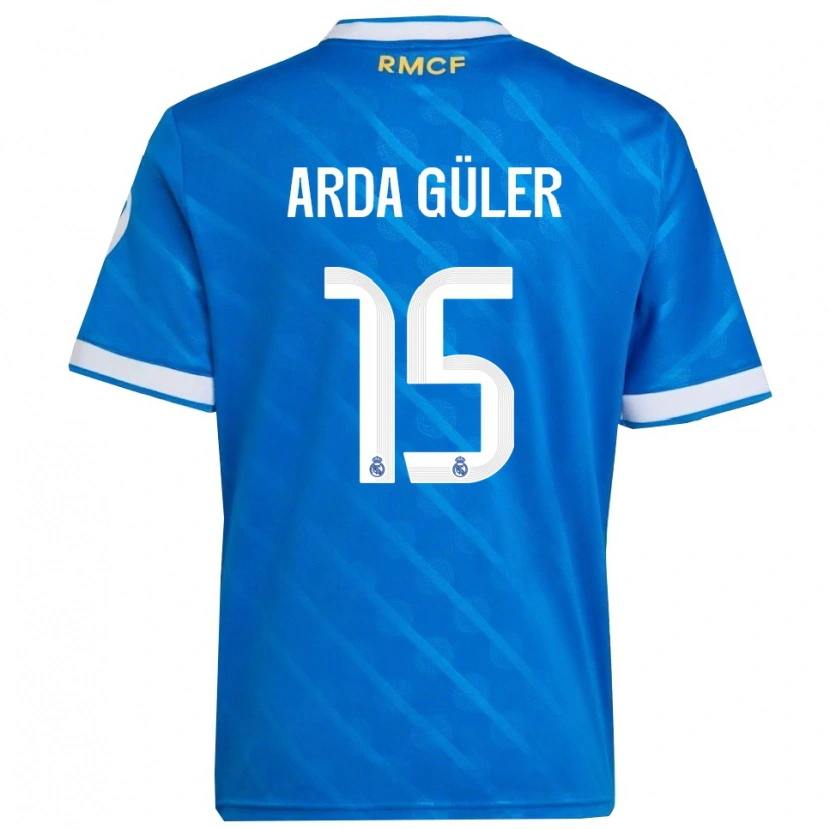 Danxen Homem Camisola Arda Güler #15 Azul Branco Terceiro 2025/26 Camisa