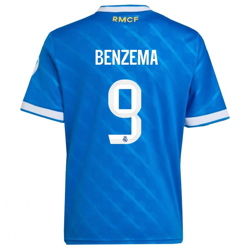 Danxen Homem Camisola Karim Benzema #9 Azul Branco Terceiro 2025/26 Camisa
