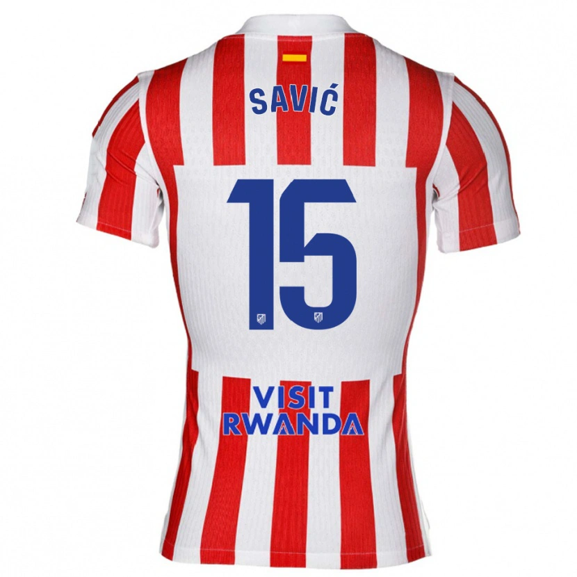 Danxen Mulher Camisola Stefan Savic #15 Vermelho Branco Principal 2025/26 Camisa