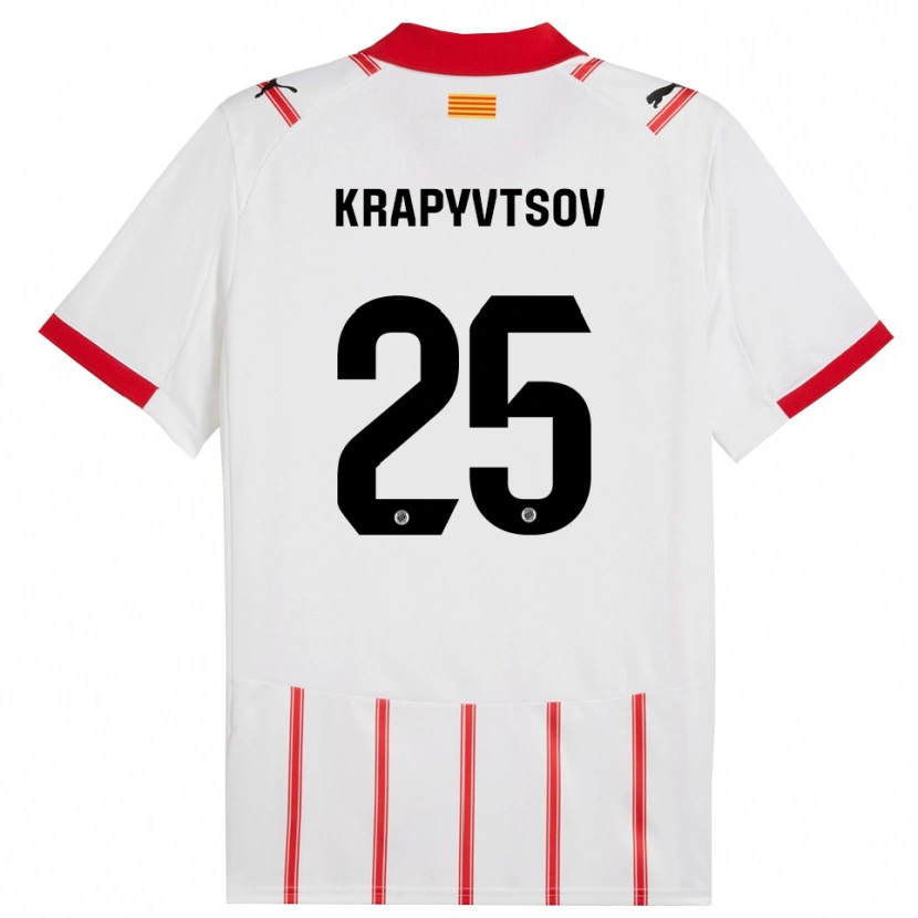 Danxen Mulher Camisola Vladyslav Krapyvtsov #25 Branco Vermelho Principal 2025/26 Camisa