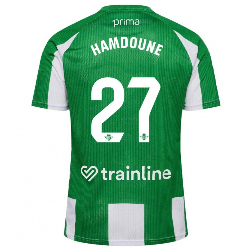 Danxen Mulher Camisola Mohamed Hamdoune #27 Verde Branco Principal 2025/26 Camisa