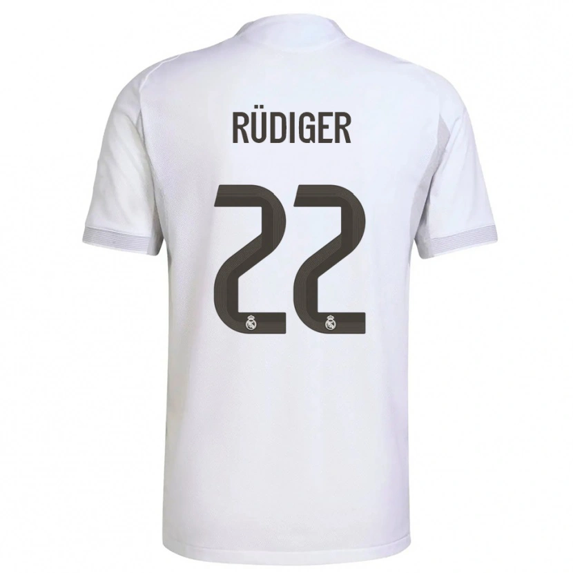 Danxen Mulher Camisola Antonio Rüdiger #22 Branco Amarelo Principal 2025/26 Camisa