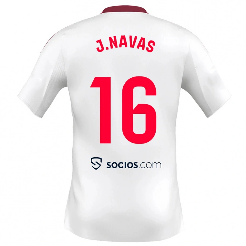 Danxen Mulher Camisola Jesus Navas #16 Branco Vermelho Principal 2025/26 Camisa