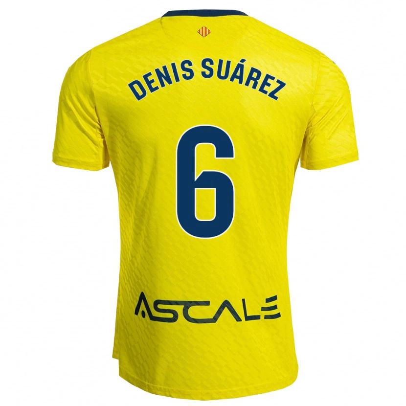 Danxen Mulher Camisola Denis Suárez #6 Amarelo Marinho Principal 2025/26 Camisa