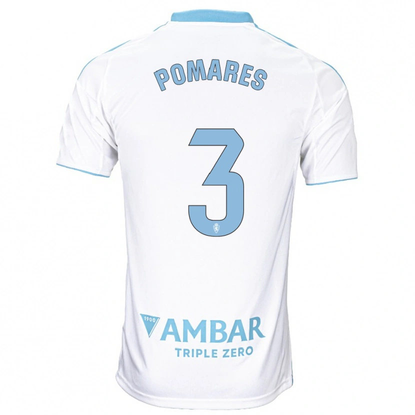 Danxen Mulher Camisola Carlos Pomares #3 Branco Azul Celeste Principal 2025/26 Camisa