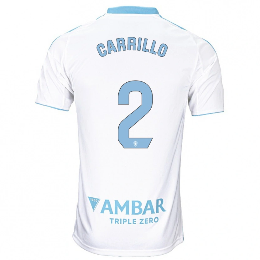 Danxen Mulher Camisola Hugo Carrillo #2 Branco Azul Celeste Principal 2025/26 Camisa