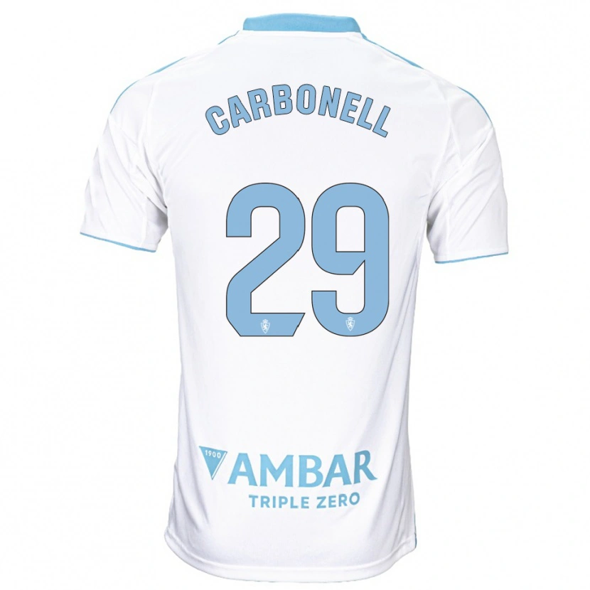 Danxen Mulher Camisola Luis Carbonell #29 Branco Azul Celeste Principal 2025/26 Camisa