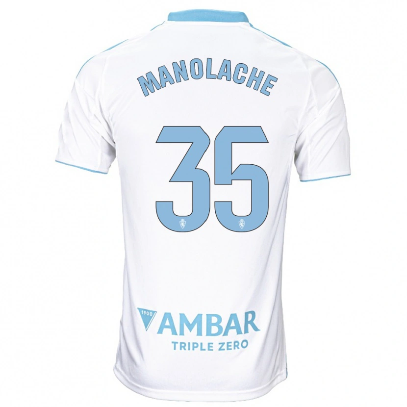 Danxen Mulher Camisola Marcos Manolache #35 Branco Azul Celeste Principal 2025/26 Camisa