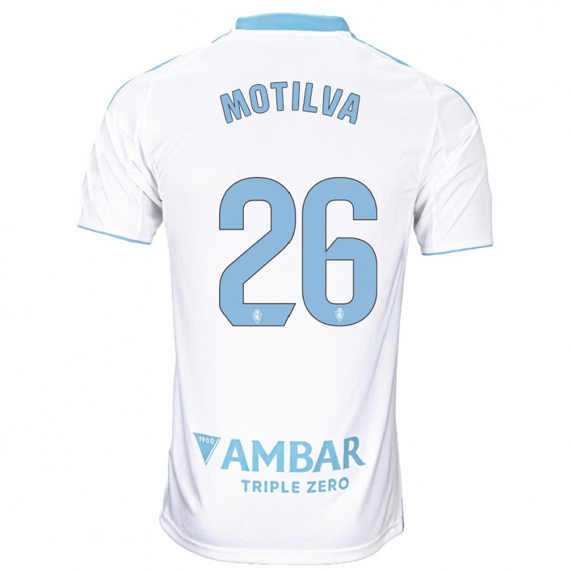 Danxen Mulher Camisola Adrián Motilva #26 Branco Azul Celeste Principal 2025/26 Camisa