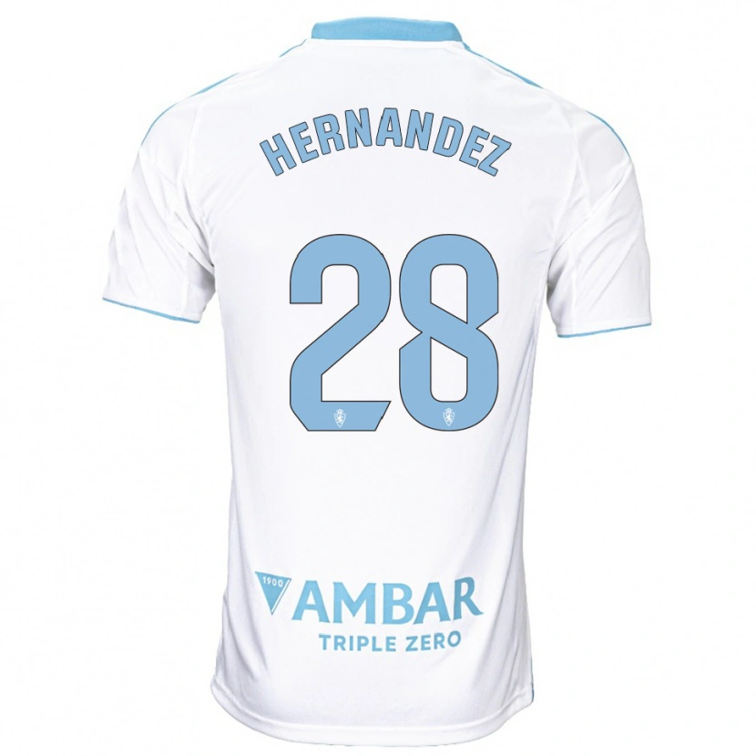 Danxen Mulher Camisola Diego Hernández #28 Branco Azul Celeste Principal 2025/26 Camisa