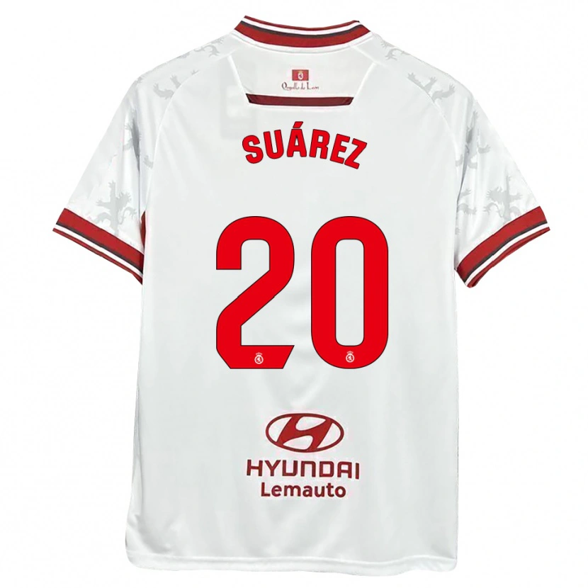 Danxen Mulher Camisola Arturo Suárez #20 Branco Vermelho Principal 2025/26 Camisa