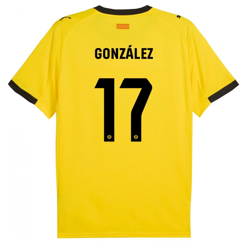 Danxen Mulher Camisola Mario González #17 Amarelo Preto Alternativa 2025/26 Camisa
