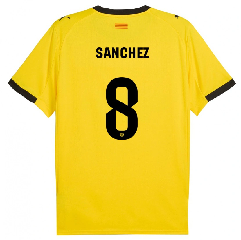Danxen Mulher Camisola Miguel Ángel Sánchez #8 Amarelo Preto Alternativa 2025/26 Camisa