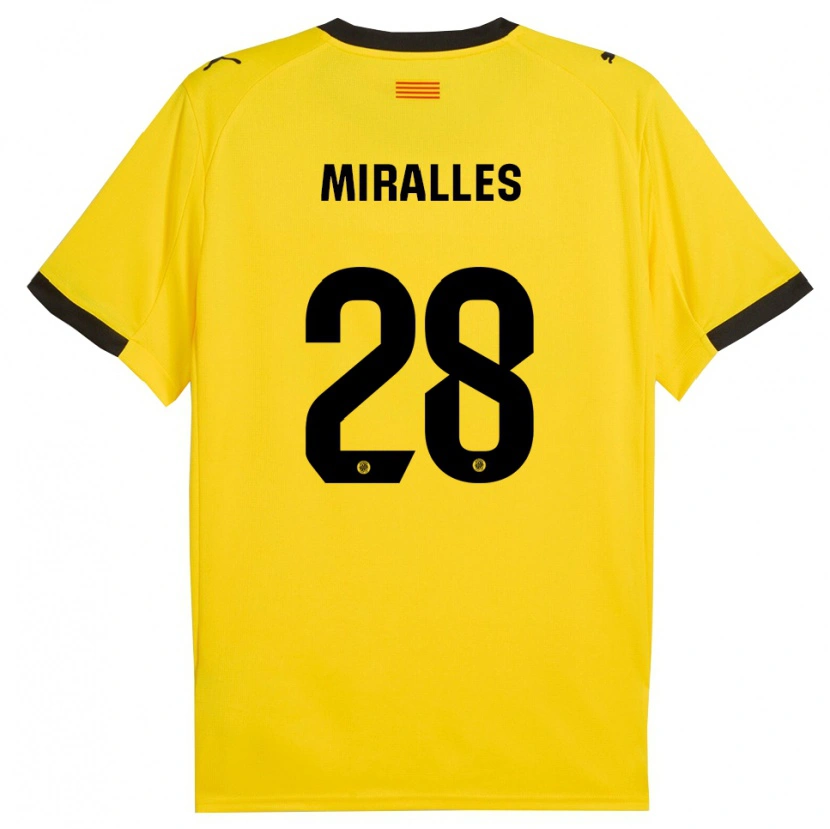 Danxen Mulher Camisola Diego Miralles #28 Amarelo Preto Alternativa 2025/26 Camisa