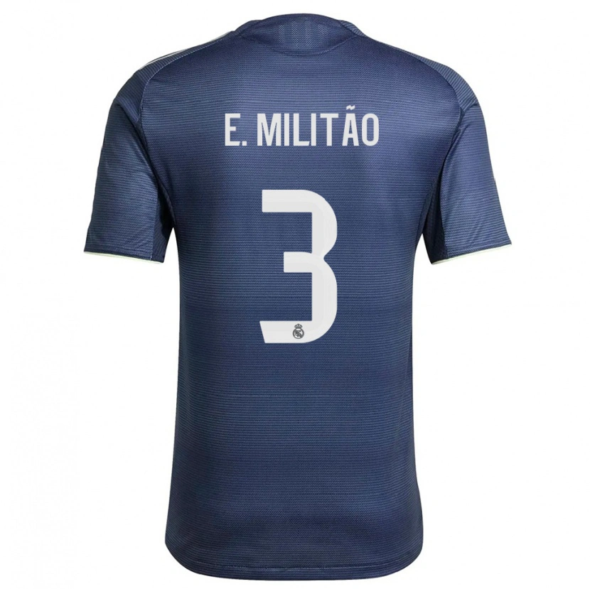 Danxen Mulher Camisola Éder Militão #3 Azul Marinho Prata Alternativa 2025/26 Camisa
