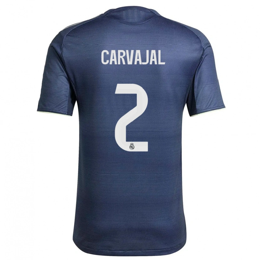 Danxen Mulher Camisola Daniel Carvajal #2 Azul Marinho Prata Alternativa 2025/26 Camisa